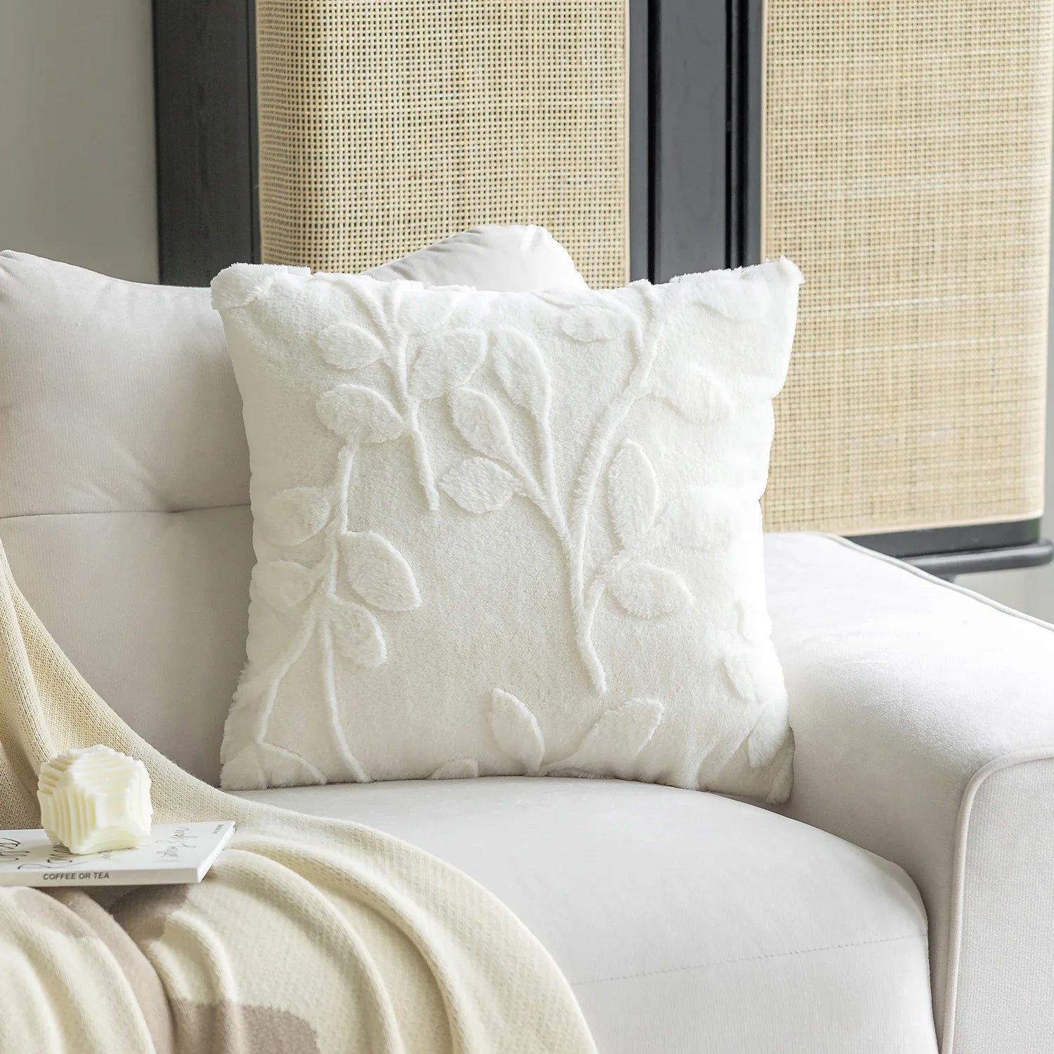 Sylvaran - 3D Jacquard Fluwelen Sierkussen Met Bladpatroon 45x45cm