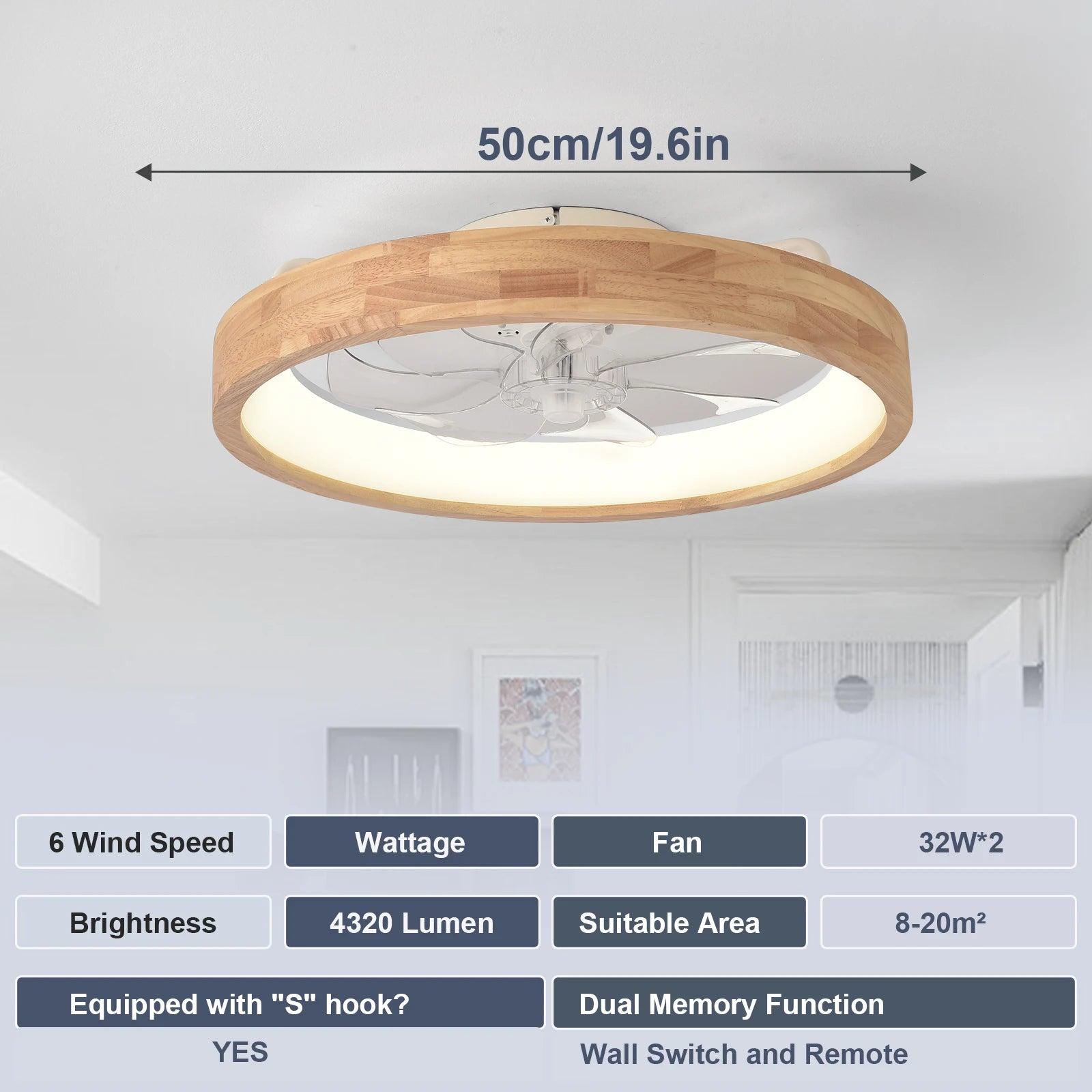 Zerion - Smart Plafondventilator Met LED Lamp En App Bediening