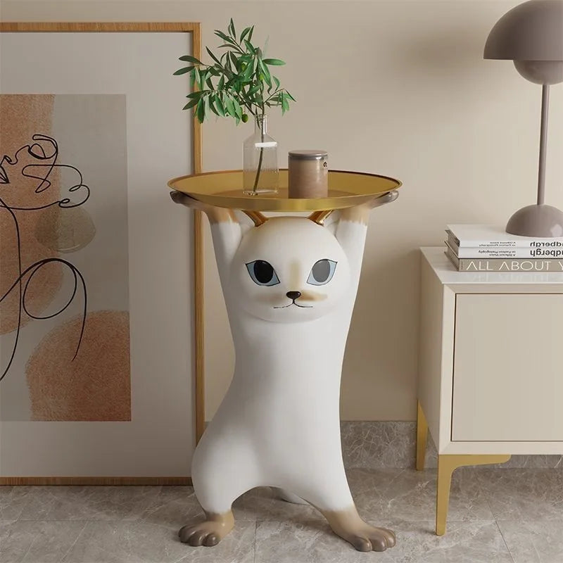 Phanora - Kattenfiguur Bijzettafel voor Woonkamer als Decoratief Meubel