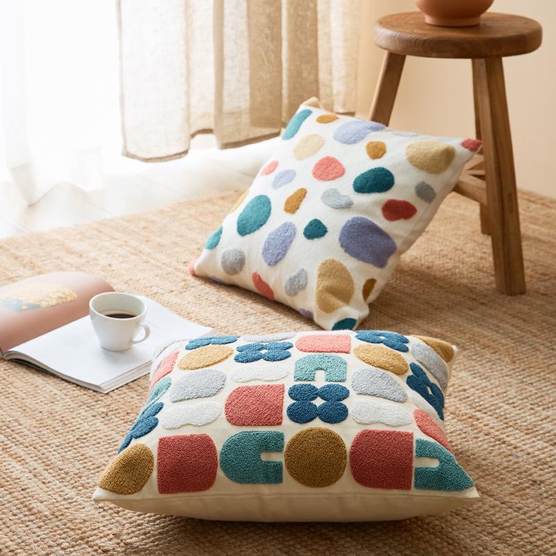 Arthena - Geborduurde Sierkussens met Abstracte Boho Vormen voor Woon- en Slaapkamer