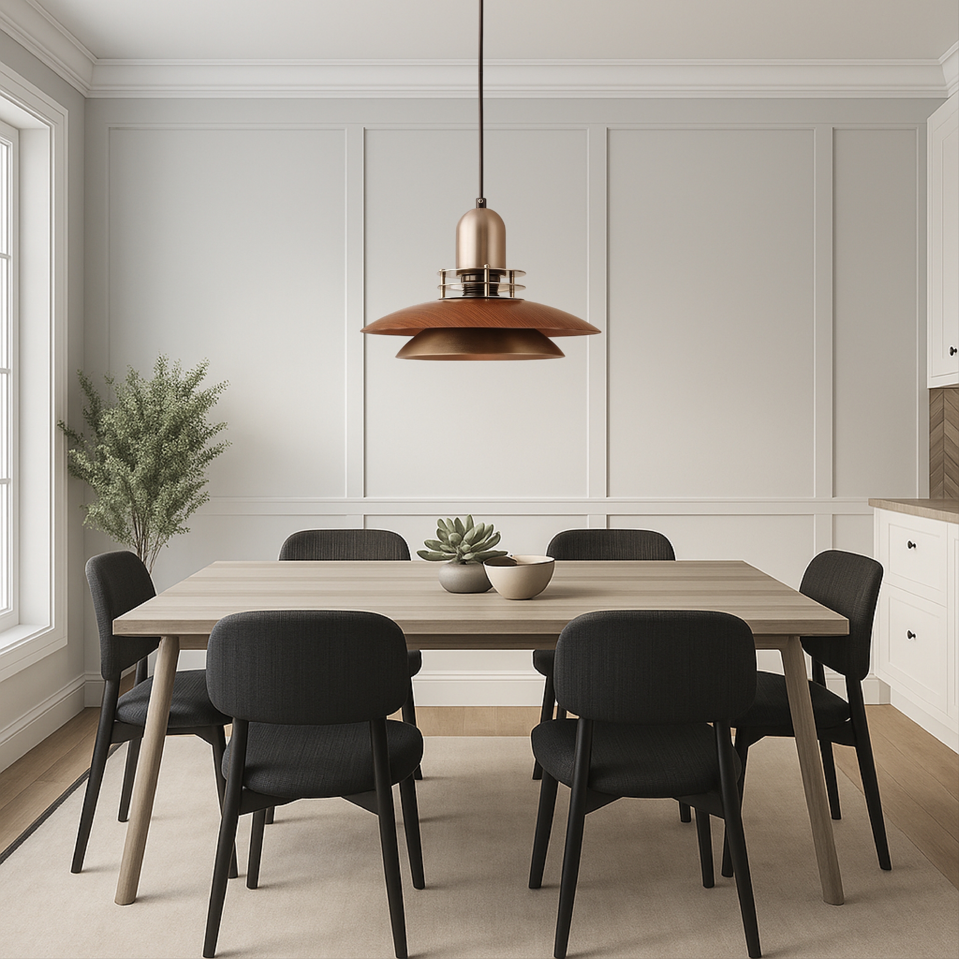 Cilessa - Lampada a sospensione con design in legno di noce stratificato