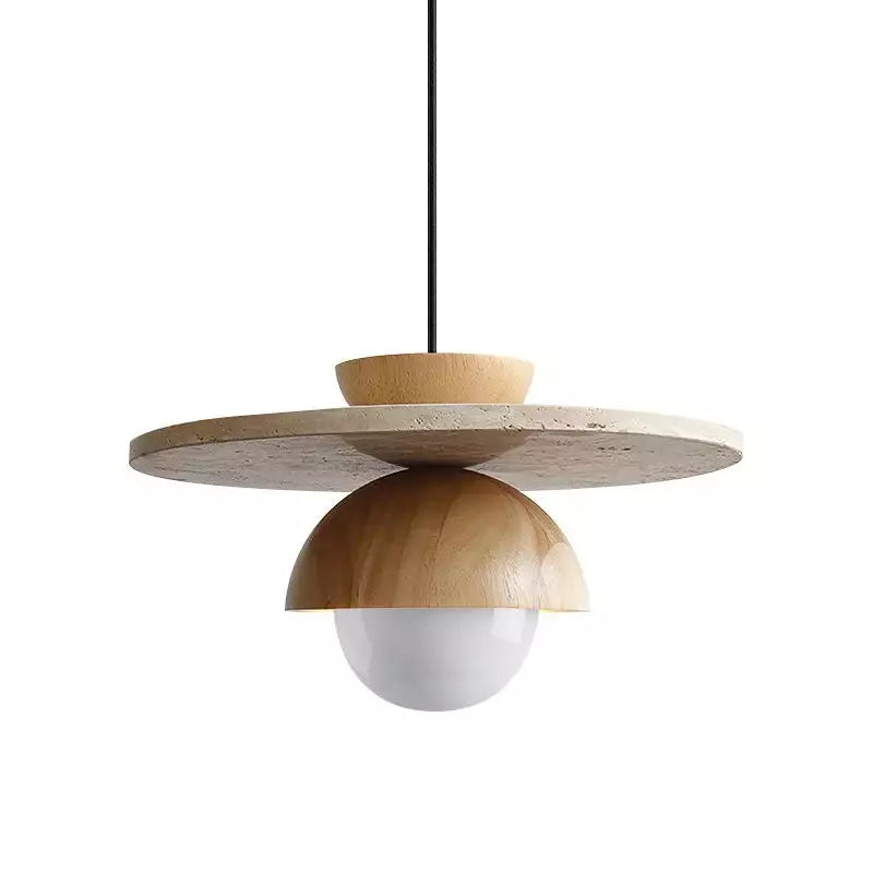 Kudaro – Travertine Wooden Japandi Pendant Lamp